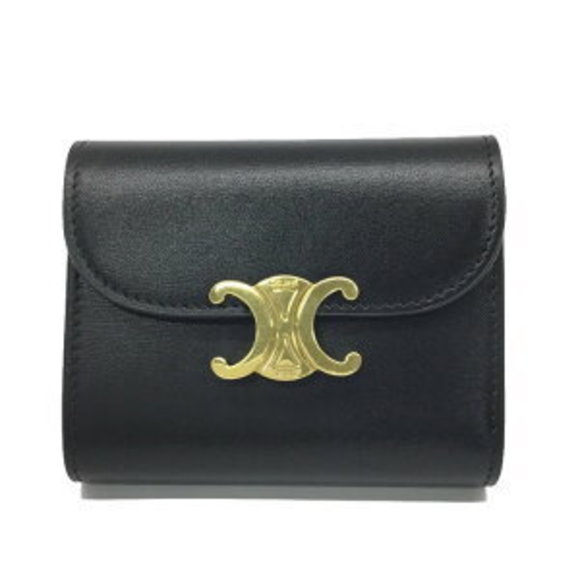 Celine Leather Wallet Tri Triomphe Black - Picture 1 of 7